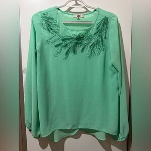 Elegant Green Embroidered Women's Top
